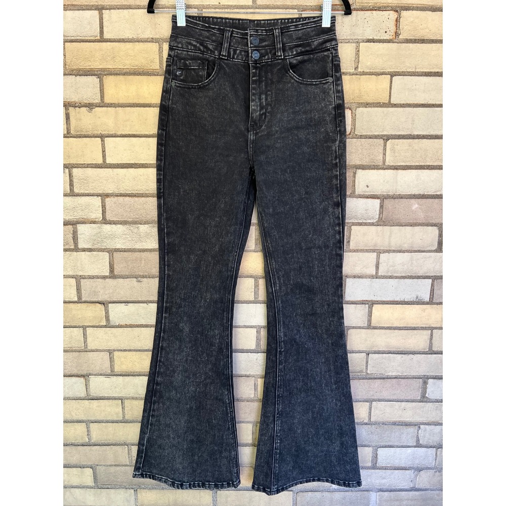 KanCan Black Acid Wash High Rise Flare Jeans Size 5/26 Stretch Denim